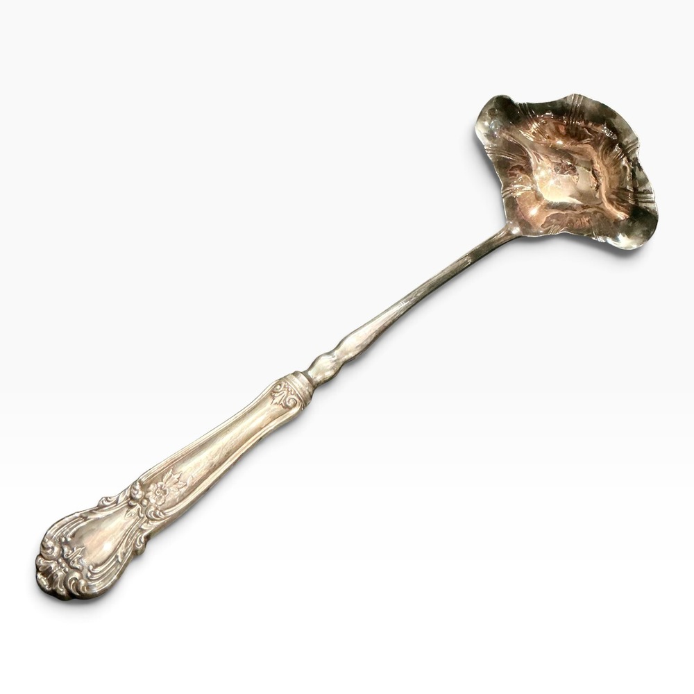 Vintage Sheffield England Silverplate Punch Bowl Ladle Ornate Floral 14"